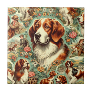 Azulejo Pintura de perro de Bretaña vintage