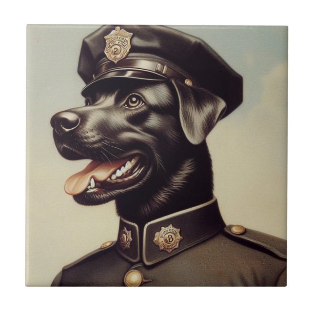 Azulejo Pintura de perro de la policía de época (Frente)