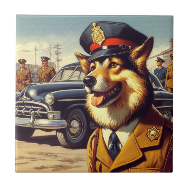 Azulejo Pintura de perro de la policía retro (Frente)