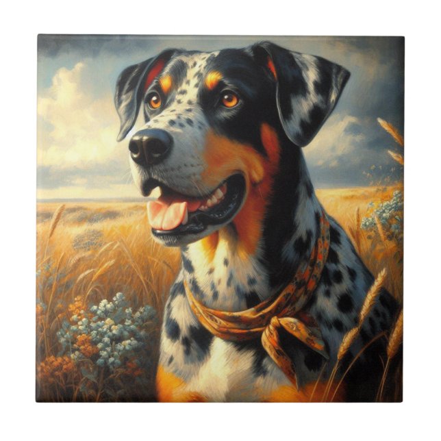 Azulejo Pintura de perro de leopardo de Catahoula (Frente)