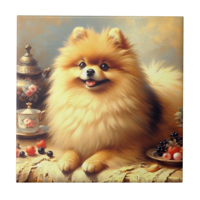 Azulejo Pintura de perro pomerania vintage (Frente)