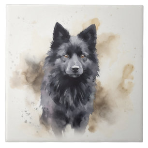 Azulejo Pintura de perro Schipperke negro, arte de mascota