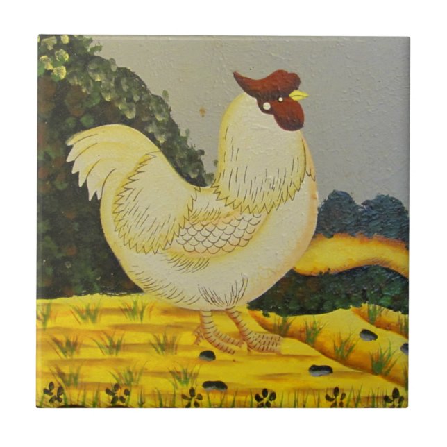 Azulejo Pintura de pollo al estilo antiguo (Frente)