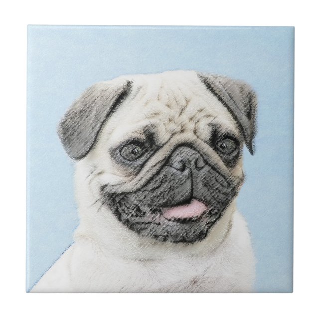 Azulejo Pintura de pug - Arte de perro original lindo (Frente)