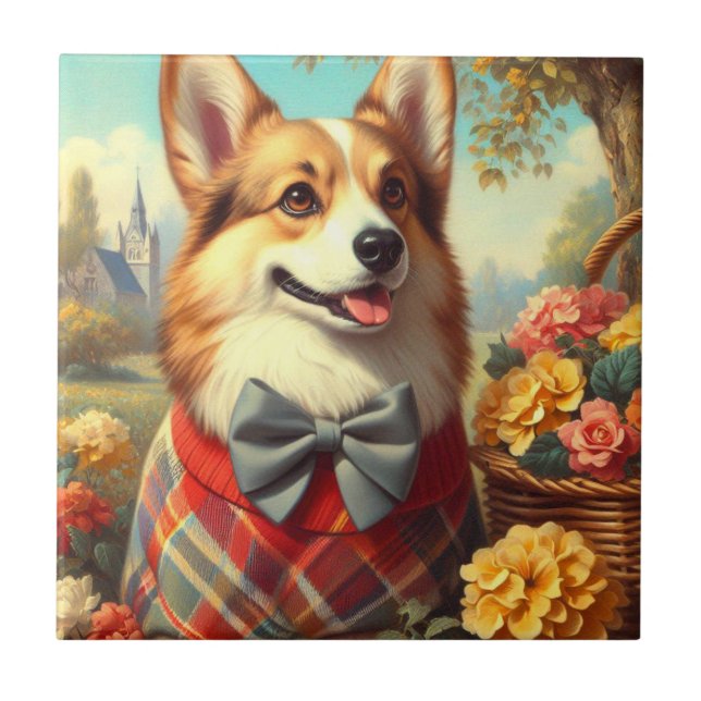 Azulejo Pintura de retro galés Corgi Cardigan (Frente)