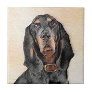 Azulejo Pintura de sabueso coonhound negro y fuego - Arte