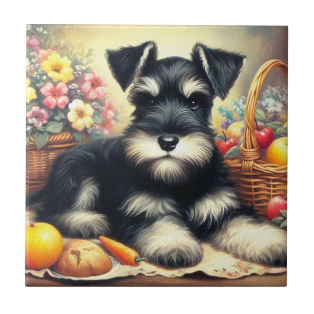 Azulejo Pintura de Schnauzer de época (Frente)