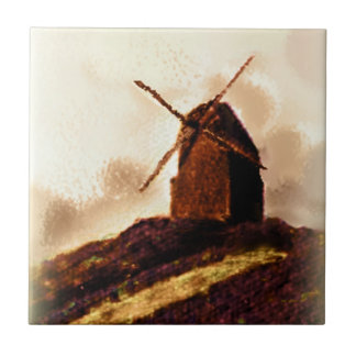 Azulejo Pintura de Sepia de molino de viento holandés