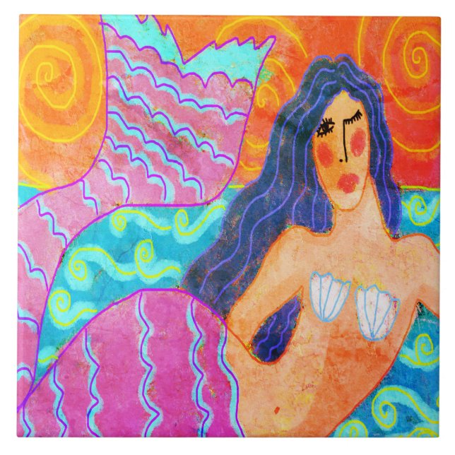 Azulejo Pintura de sirena abstracta original (Frente)