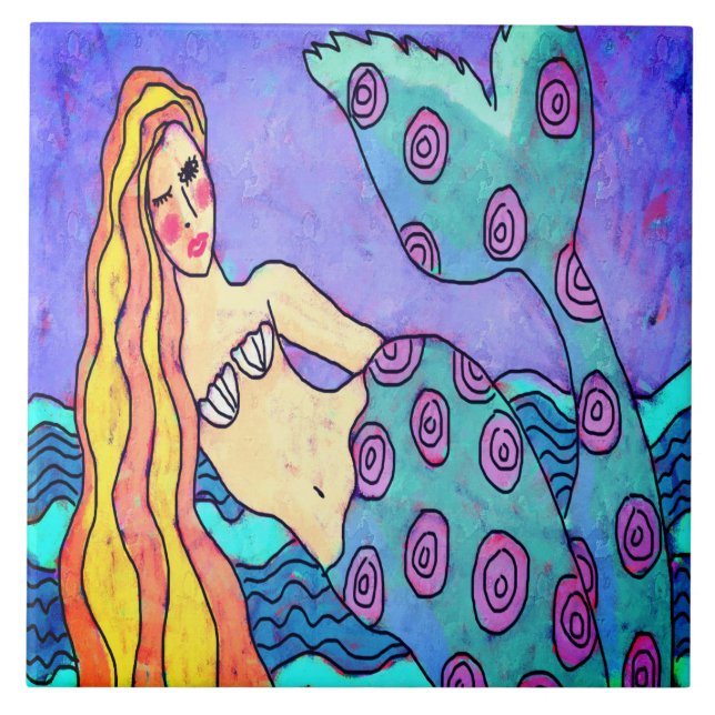 Azulejo Pintura de sirena colorida abstracta (Frente)