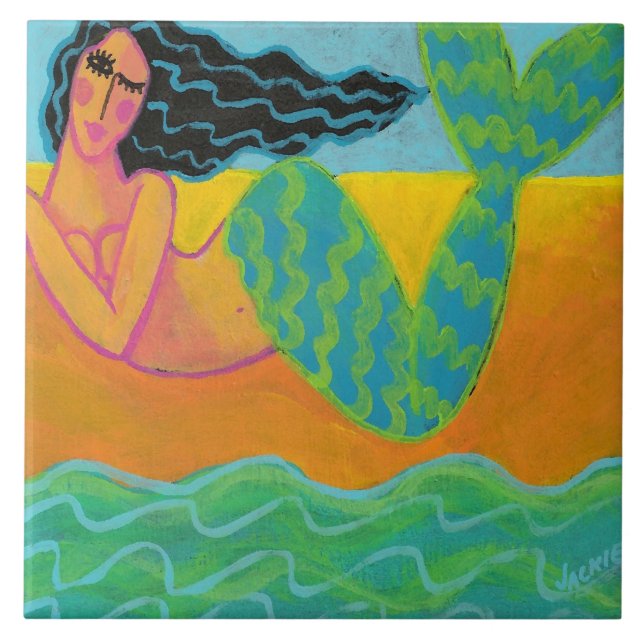 Azulejo Pintura de sirena colorida abstracta (Frente)