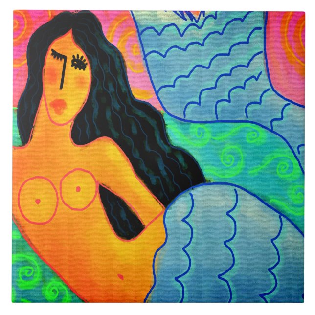 Azulejo Pintura de sirena digital colorida abstracta (Frente)