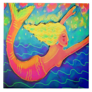 Azulejo Pintura de sirena digital colorida abstracta