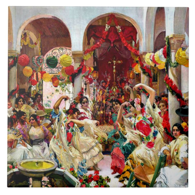 Azulejo Pintura de Sorolla - Sevilla, la danza (Frente)