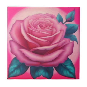 Azulejo Pintura de una rosa rosa rosa de neón