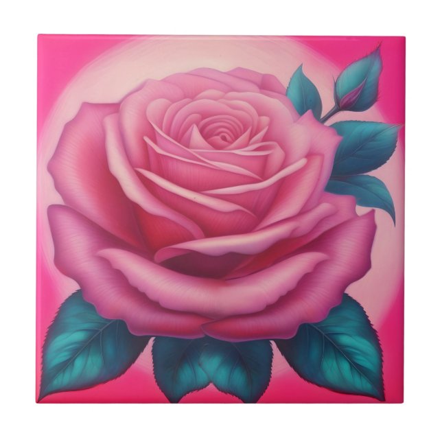 Azulejo Pintura de una rosa rosa rosa de neón (Frente)