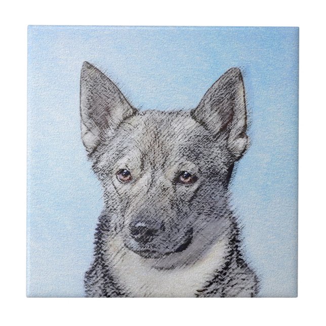 Azulejo Pintura de Vallhund Sueca - Arte Perro Original Cu (Frente)
