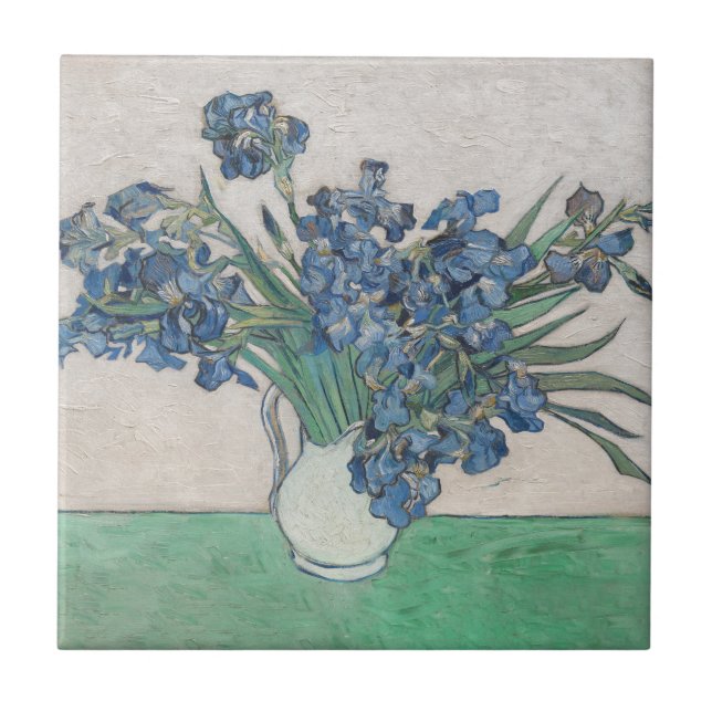 Azulejo Pintura de Van Gogh Jarrón de Iris Impresionismo (Frente)
