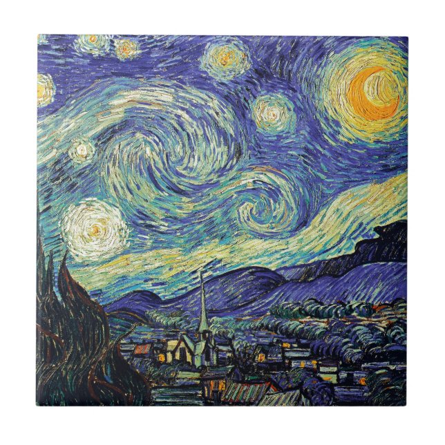 Azulejo Pintura de Van Gogh post-impresionista de noche es (Frente)