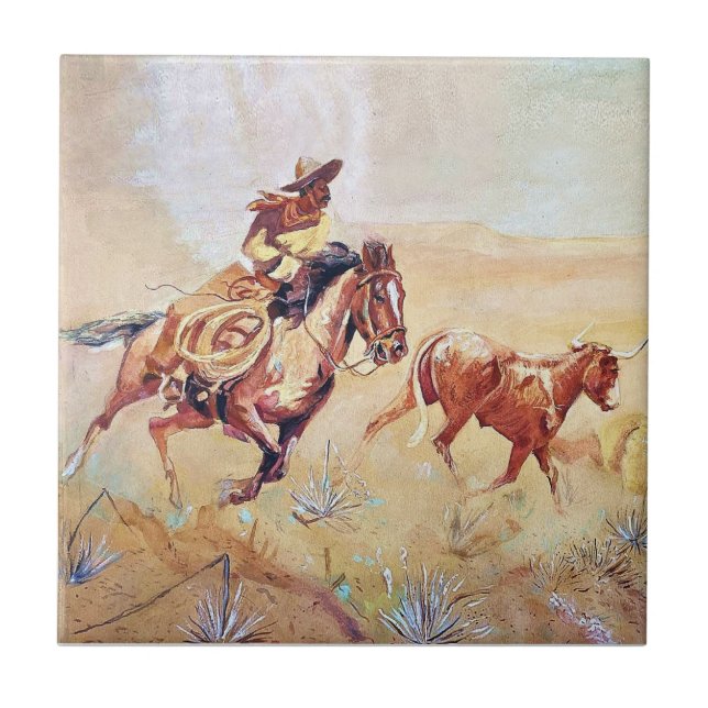Azulejo Pintura de Vaquero por Eward Borein (Frente)