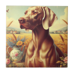 Azulejo Pintura de Weimaraner Vintage