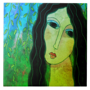 Azulejo Pintura digital abstracta colorida de una mujer