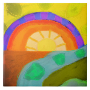 Azulejo Pintura digital abstracta de la puesta del sol