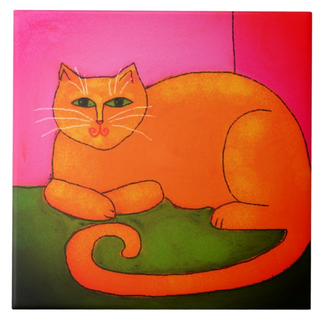 Azulejo Pintura digital de gatos Naranjas grasas (Frente)