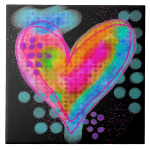 Azulejo Pintura digital de resumen de corazón feliz