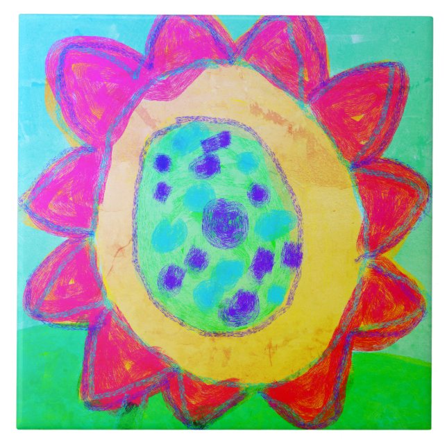 Azulejo Pintura digital de resumen de girasol rosa (Frente)