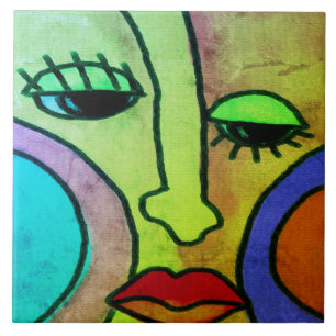 Azulejo Pintura digital de rostro abstracto 1