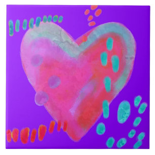 Azulejo Pintura digital divertida y abstracta del corazón