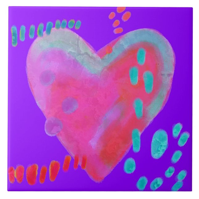Azulejo Pintura digital divertida y abstracta del corazón (Frente)