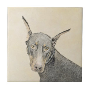 Azulejo Pintura Doberman Pinscher - Original Dog Art