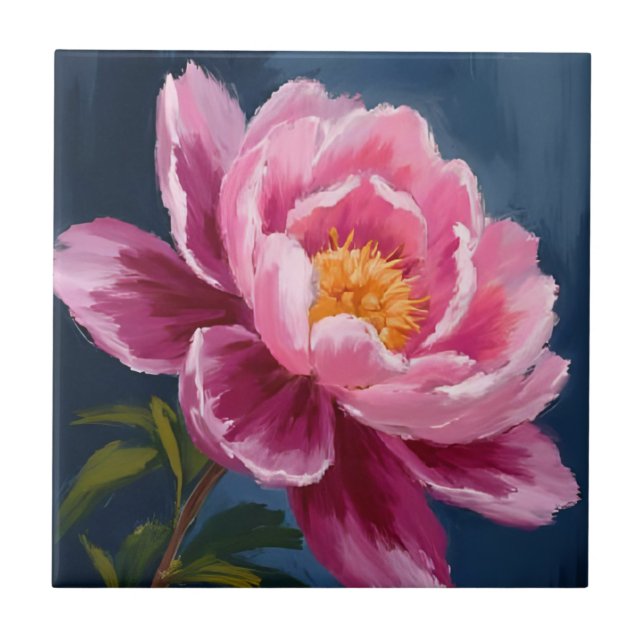 Azulejo Pintura en Acuarela de Floral de Flor Rosa (Frente)