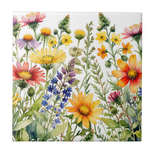 Azulejo Pintura en acuarela de flores silvestres coloridas