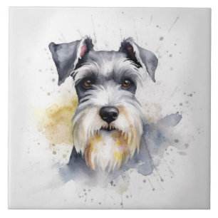 Azulejo Pintura en Acuarela de Perro Schnauzer, mascota