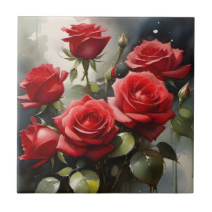 Azulejo Pintura en acuarela de rosas rojas bonitas