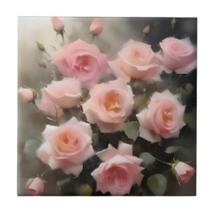 Azulejo Pintura en acuarela de rosas rosadas bonitas