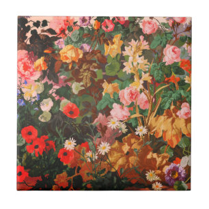 Azulejo Pintura floral de flores coloridas vintage hermosa