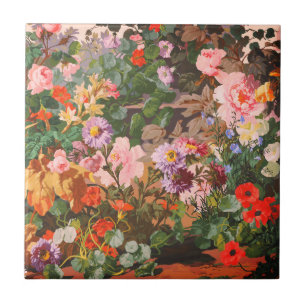 Azulejo Pintura floral de flores vintage brillantes y colo