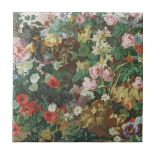 Azulejo Pintura floral de hermosas flores antiguas