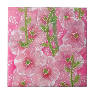 Azulejo Pintura floral de malva malva con enmalle rosado