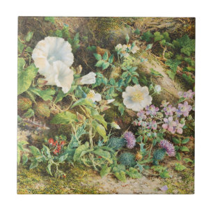 Azulejo Pintura floral de petunias vintage bonitas