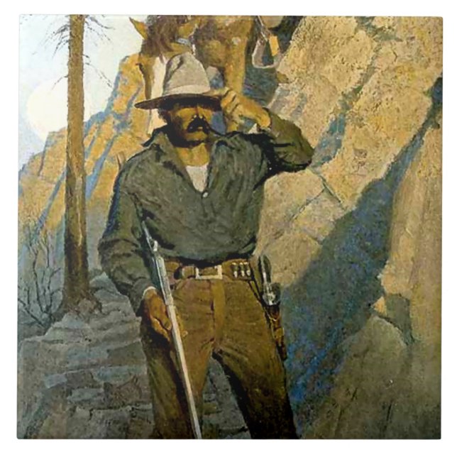 Azulejo Pintura histórica de NC Wyeth "El Sheriff" (Frente)