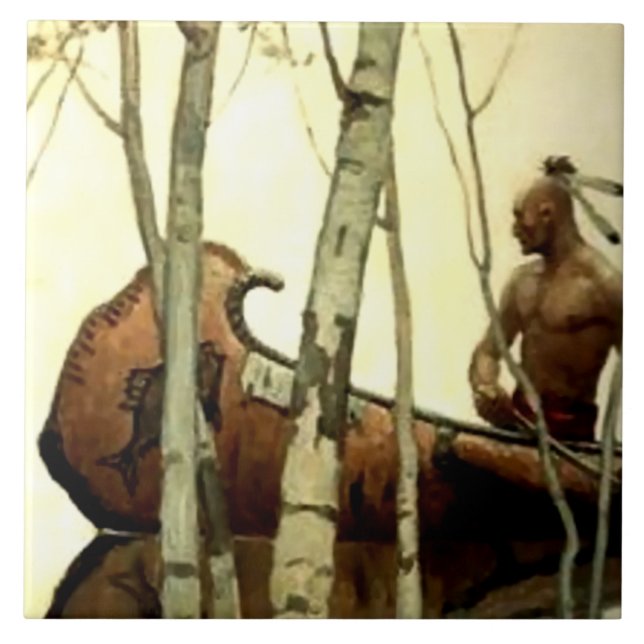 Azulejo Pintura histórica de NC Wyeth Indian Canoe #2 (Frente)