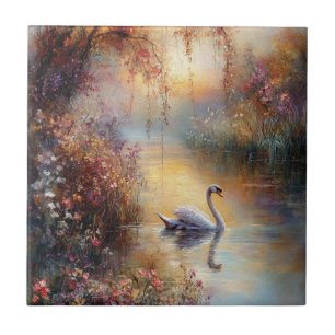 Azulejo Pintura impresionista rusa de los cisnes