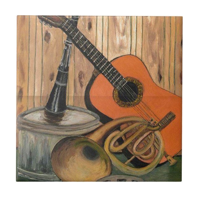 Azulejo Pintura Música-temática del arte de la guitarra (Frente)
