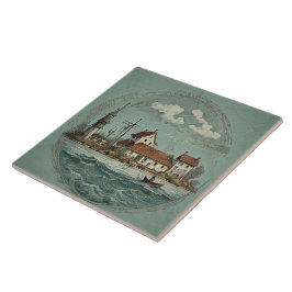 Azulejo Pintura náutica de aceite para los paisajes marino