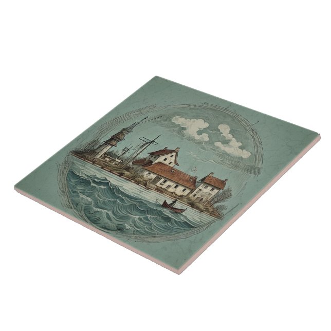 Azulejo Pintura náutica de aceite para los paisajes marino (Lado)